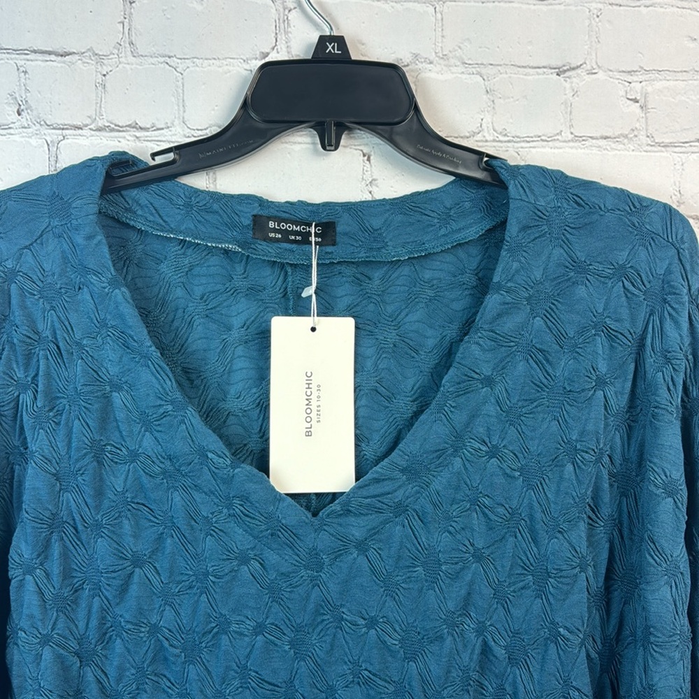 BloomChic Teal V-Neck Women's Textured Short Sleeve Top Plus Size 4X - Picture 4 of 7